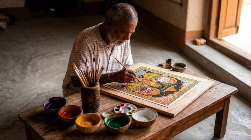 Artist with Jagannath painting